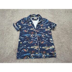 Faherty Pajama Shirt Womens XS Blue Summer Camp Shirt Navy Sea‎ Ski